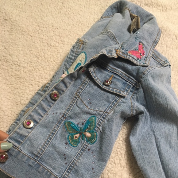 Girls Jean Jacket with Butterflies - Picture 2 of 5